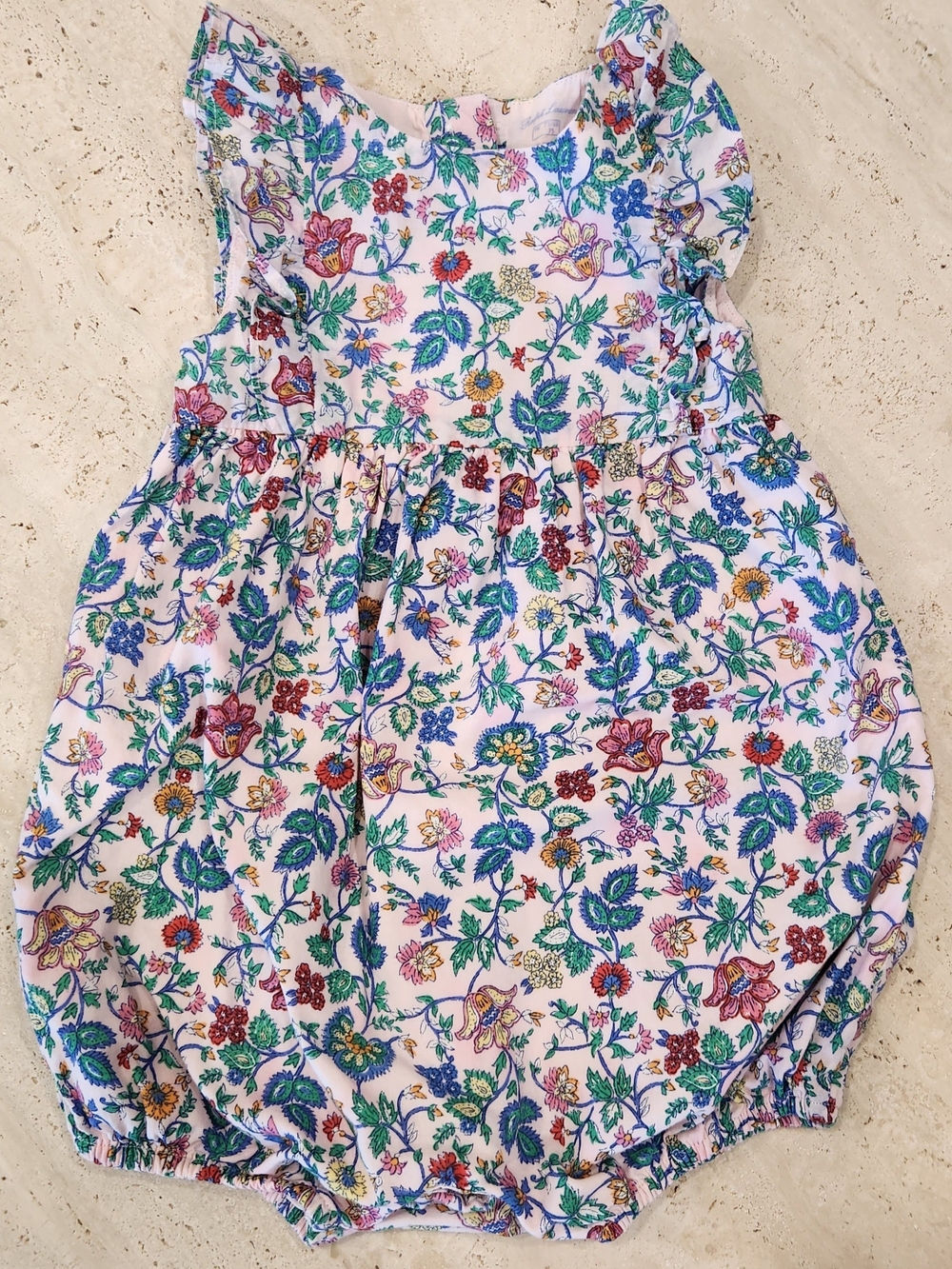 Ralph Lauren White Floral Baby Romper with Multicolor Blooms